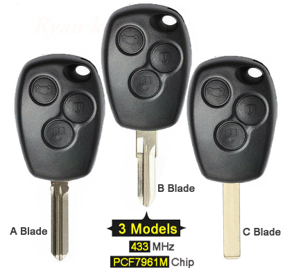 Remote Car Key Fob 3 Buttons 433MHz With PCF7961M HITAG AES Chip For